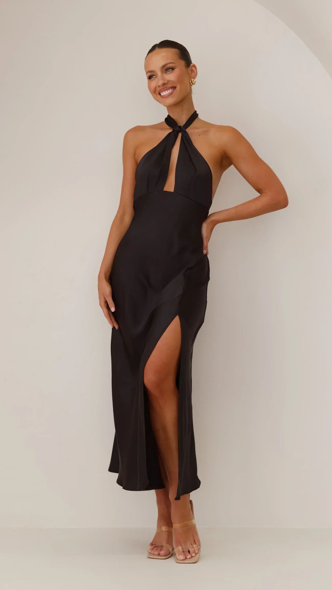 Leslie | Satin Dress with Neck Tie