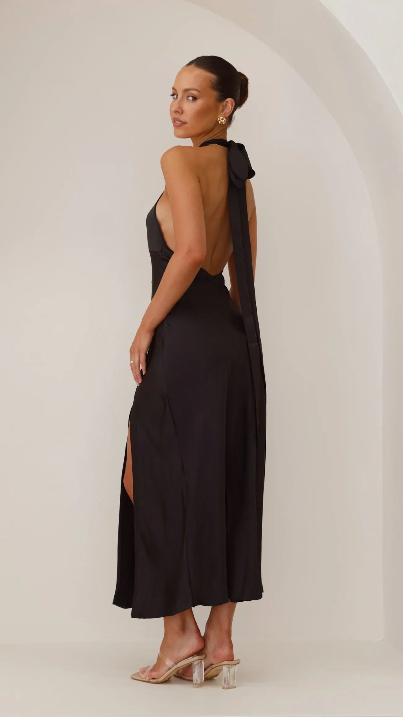 Leslie | Satin Dress with Neck Tie